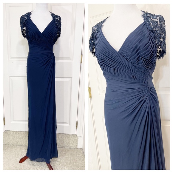 NWT! Tadashi Collection navy silk gown - Picture 2 of 7